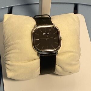 BREDA Minimalist Square Case Black Dial Quartz Watch Leather Band